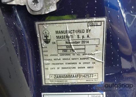 2015 Maserati Granturismo из США, поврежденный, VIN ZAM45MMA4F0142577